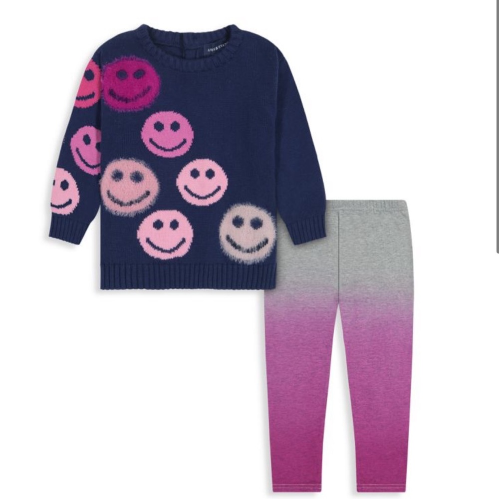 Andy & Evan smiley face sweater dress with ombré pants - size 3T